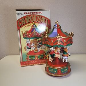 HOLIDAY CHRISTMAS CAROUSEL DECORSTION VINTAGE SANTA